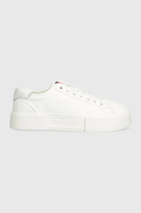 Πάνινα παπούτσια Tommy Jeans TJW FOXING FLATFORM SNEAKER χρώμα: άσπρο, EN0EN02480