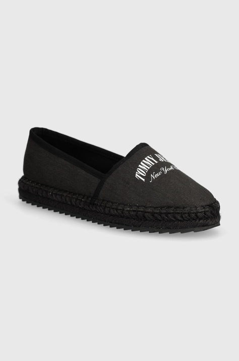 Tommy Jeans espadrile TJW VARSITY ESPADRILLE culoarea negru, EN0EN02470