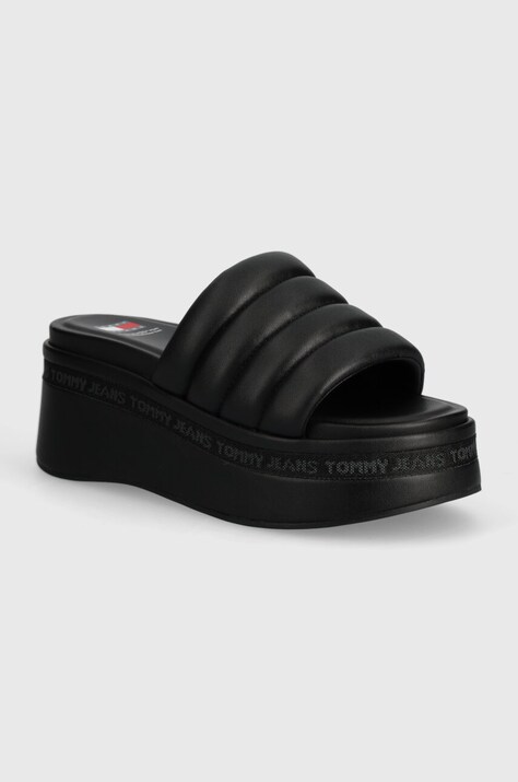 Шлепанцы Tommy Jeans TJW WEDGE SANDAL женские цвет чёрный на платформе EN0EN02455