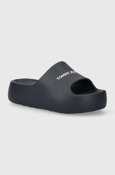 Šľapky Tommy Jeans TJW CHUNKY FLATFORM SLIDE dámske, tmavomodrá farba, na platforme, EN0EN02454