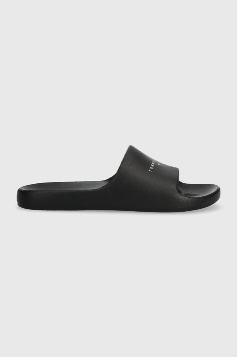 Шлепанцы Tommy Jeans TJW PRINTED PU POOL SLIDE женские цвет чёрный EN0EN02693