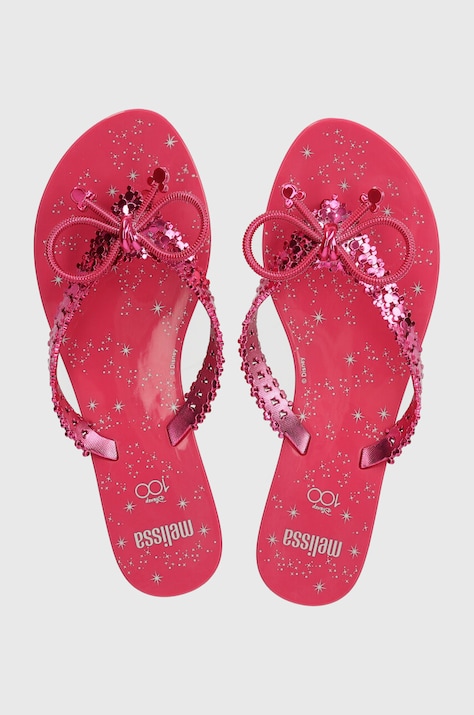 Melissa japonki MELISSA HARMONIC CHROME + DISNEY damskie kolor różowy na płaskim obcasie M.35754.V096