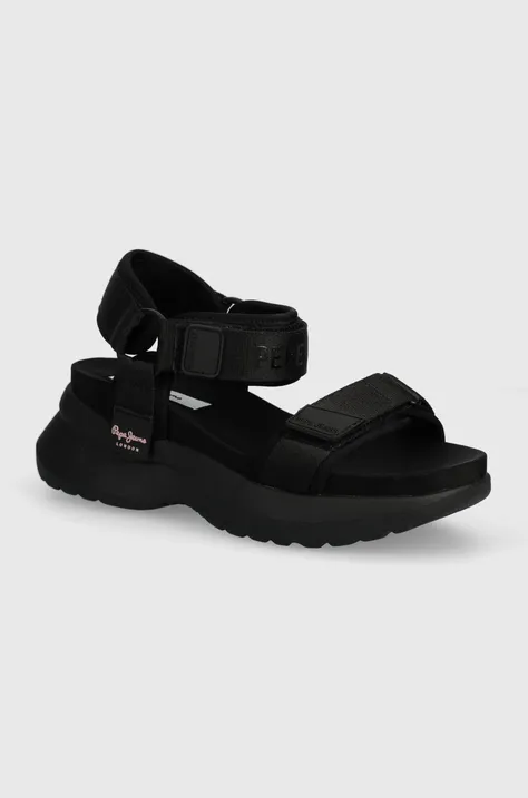 Sandále Pepe Jeans PLS90653 dámske, čierna farba, na platforme, VENUS BLOCK