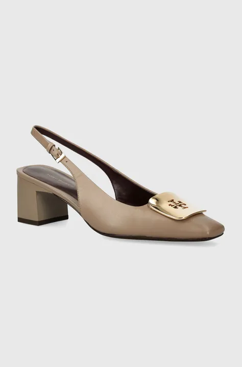 Шкіряні туфлі Tory Burch Georgia Slingback колір бежевий каблук блок відкрита п'ята 156479.200