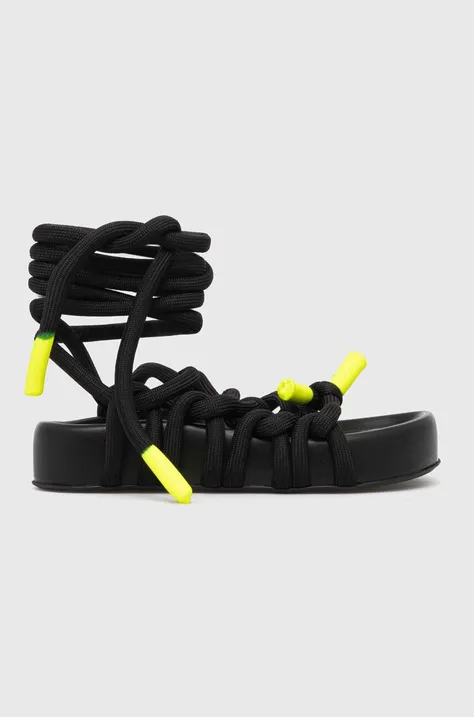 Sandále AGL Jane Laces dámske, čierna farba, na platforme, D685010PGKE7621013