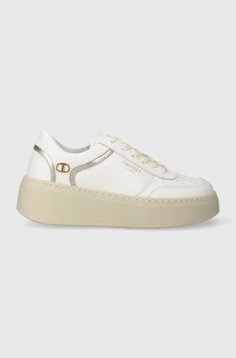 Twinset sneakersy skórzane kolor biały 241TCP060