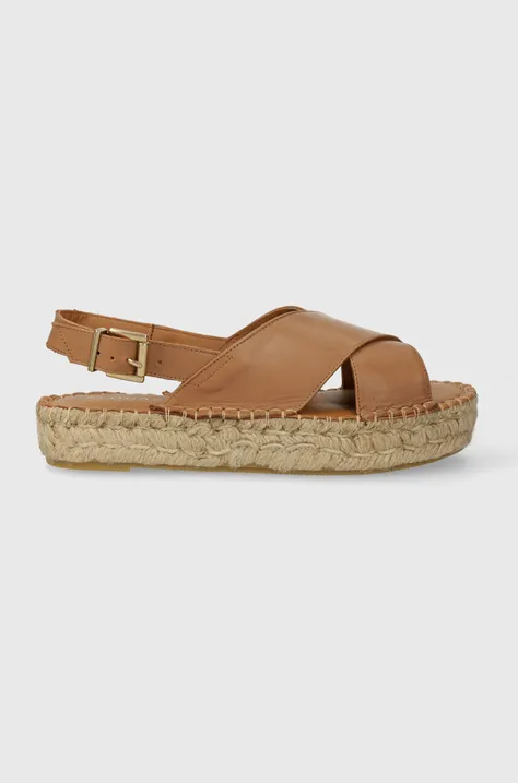 Kožne sandale Alohas Crossed za žene, boja: smeđa, s platformom, ESWG1.10
