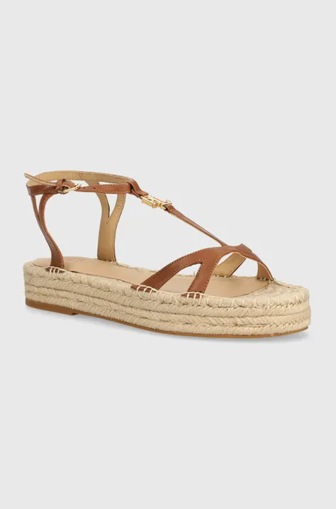 Lauren Ralph Lauren sandale de piele Payton femei, culoarea maro, cu platforma, 802927966001