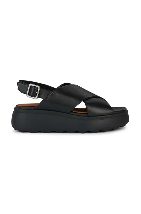 Kožené sandály Geox D SPHERICA EC4.1 S dámské, černá barva, na platformě, D45D4A 00085 C9999