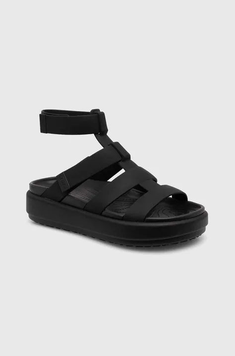 Sandále Crocs Brooklyn Luxe Gladiator dámske, čierna farba, na platforme, 209557