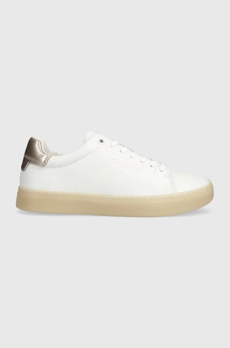 Calvin Klein sneakers din piele CUPSOLE LACE UP PEARL culoarea alb, HW0HW01897