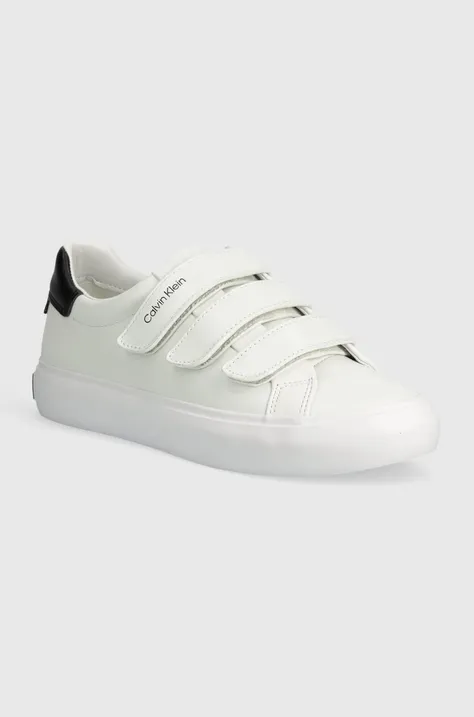 Кожени маратонки Calvin Klein VULCANIZED SLIP ON VELCRO LTH в бяло HW0HW01909