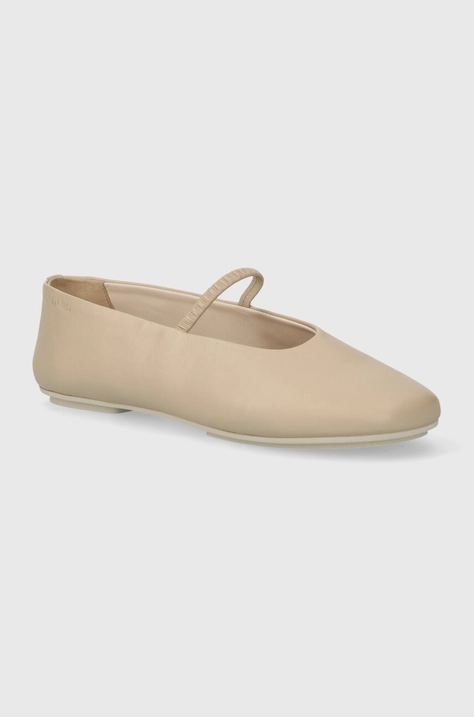 Usnjene balerinke Calvin Klein BALLERINA W/STRAP LTH bež barva, HW0HW01920