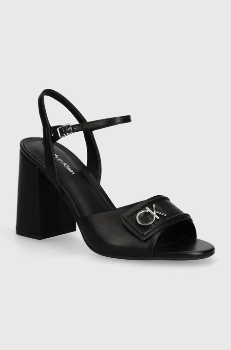 Δερμάτινα σανδάλια Calvin Klein HEEL SANDAL 85 RELOCK LTH χρώμα: μαύρο, HW0HW01937