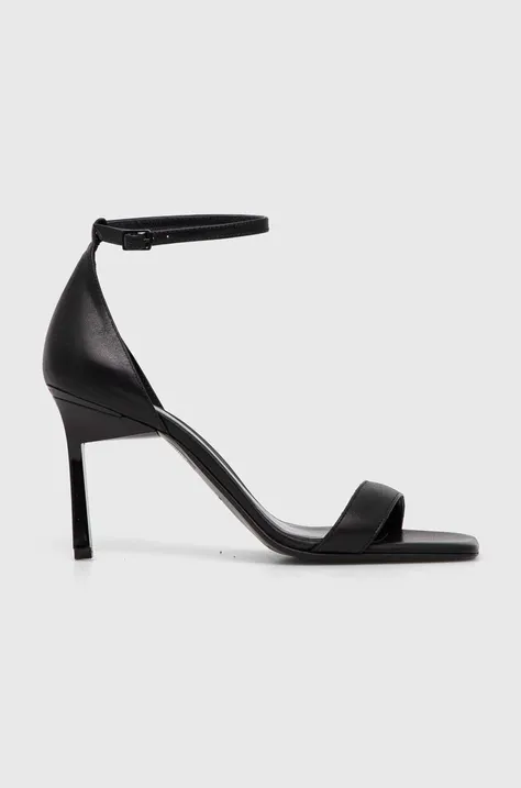 Usnjeni sandali Calvin Klein HEEL SANDAL 90 LTH črna barva, HW0HW01944