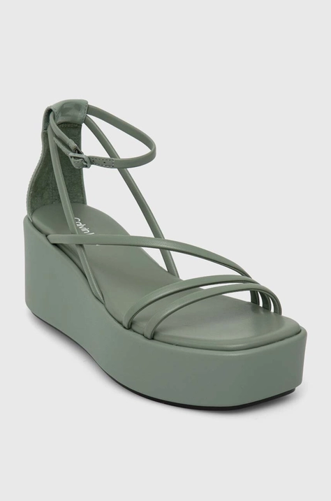 Kožené sandále Calvin Klein WEDGE SANDAL 30 LTH dámske, zelená farba, na platforme, HW0HW01949