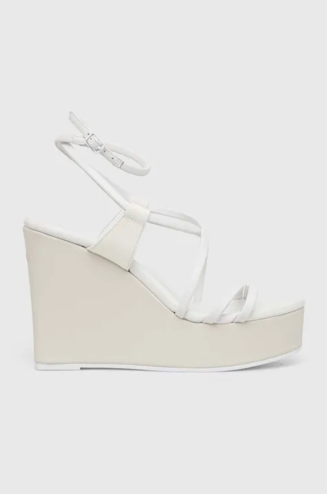 Kožené sandále Calvin Klein WEDGE biela farba, HW0HW01952