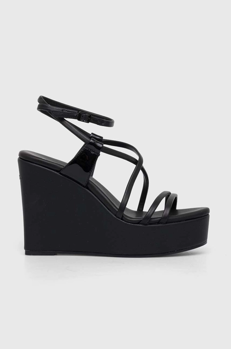 Kožne sandale Calvin Klein WEDGE boja: crna, HW0HW01952