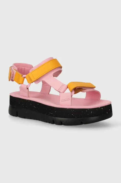Kožené sandály Camper Oruga Up dámské, růžová barva, na platformě, K201037.033