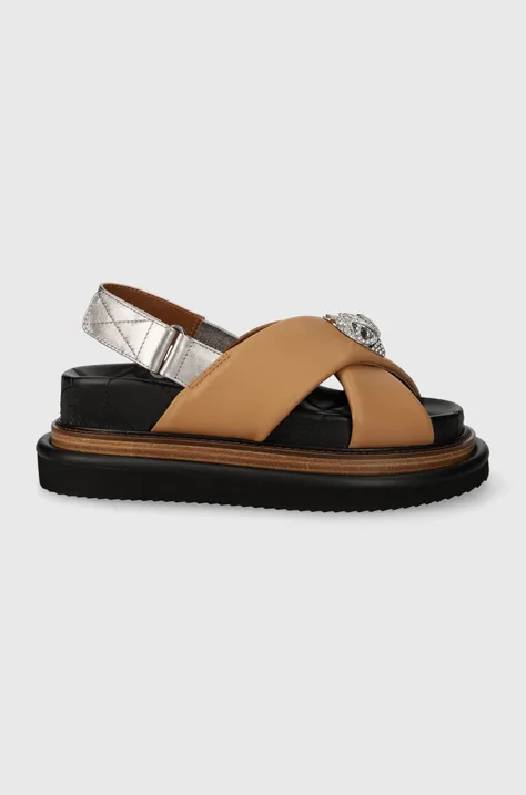 Кожени сандали Kurt Geiger London Orson Cross Strap Sandal в бежово с платформа 9992248109 9992200109