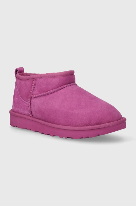 UGG cizme de zapada din piele intoarsa Classic Ultra Mini culoarea violet, 1116109