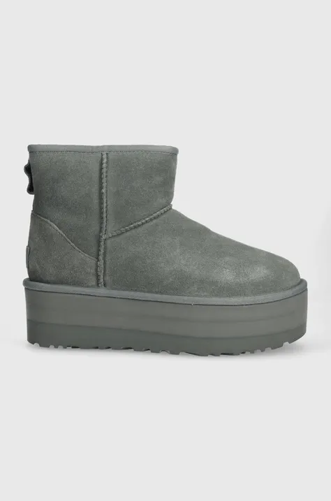 Čizme za snijeg od brušene kože UGG Classic Mini Platform boja: siva, 1134991
