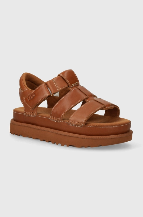 Kožené sandále UGG Goldenstar Strap dámske, hnedá farba, na platforme, 1154650