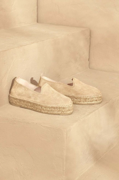 Manebi espadrilles velúrból Hamptons Double Sole Espadrilles bézs, platformos, K 1.1 D0