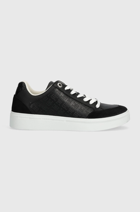 Tommy Hilfiger sneakers din piele COURT SNEAKER MONOGRAM culoarea negru, FW0FW07812