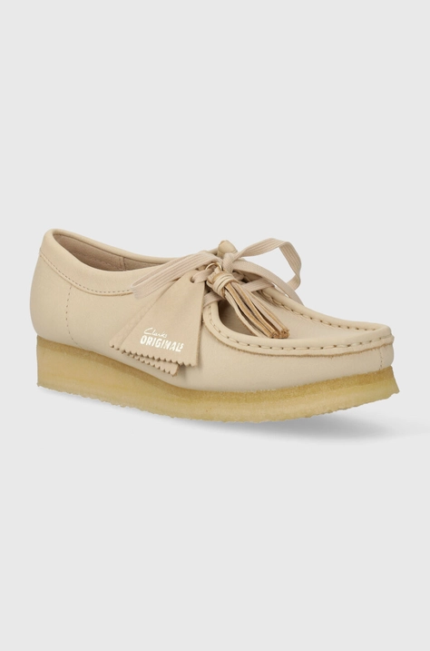 Clarks Originals leather shoes Wallabee women's beige color 26175773