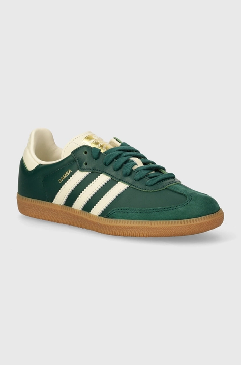 Kožené tenisky adidas Originals Samba OG W zelená farba, IE0872