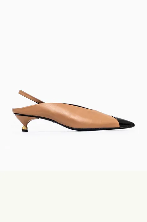 Шкіряні туфлі Vanda Novak Rose колір бежевий на низьких підборах відкрита п'ята