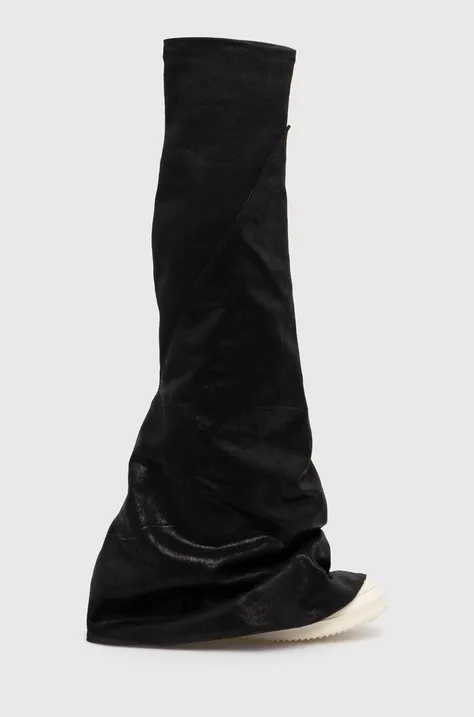 Vysoké čižmy Rick Owens Denim Boots Fetish dámske, čierna farba, na plochom podpätku, DS01D1815.BF.911