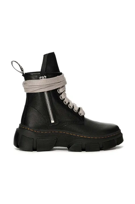 Kožené členkové topánky Rick Owens x Dr. Martens 1460 Jumbo Lace Boot dámske, čierna farba, na plochom podpätku, DW01D7810
