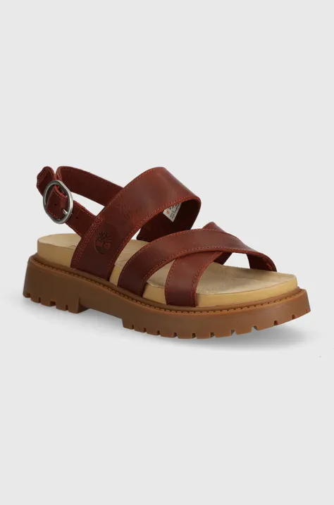 Kožené sandále Timberland Clairemont Way dámske, bordová farba, na platforme, TB0A637REQ81