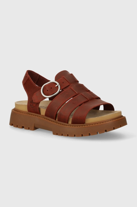 Timberland sandale de piele Clairemont Way femei, culoarea rosu, cu platforma, TB0A5ZKZEQ81