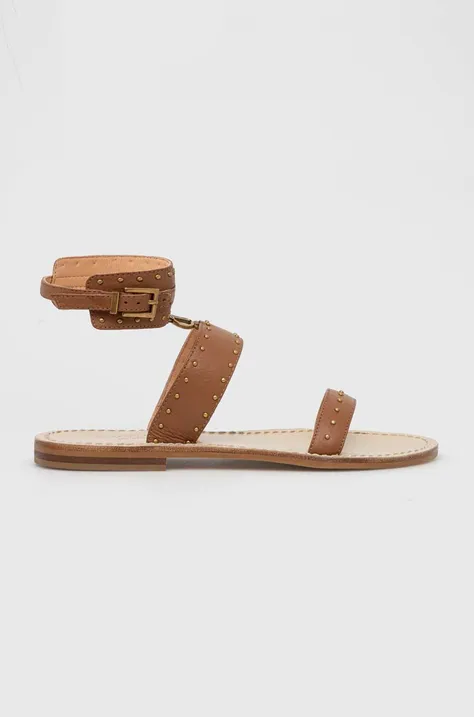 Kožené sandály Twinset dámské, hnědá barva, 241TCT050