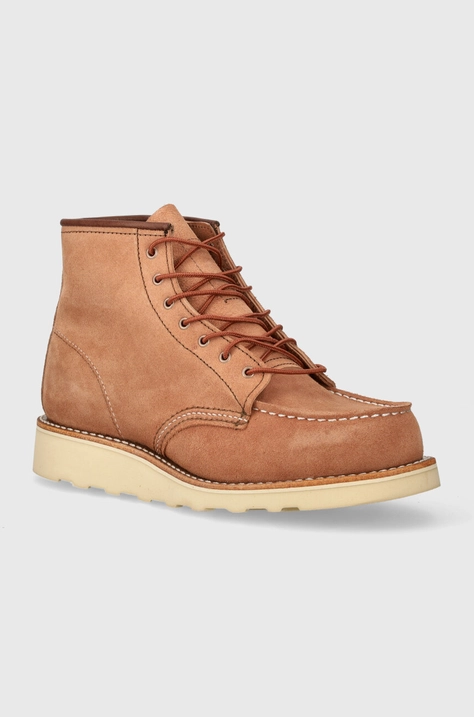 Red Wing botki zamszowe 6-Inch Moc Toe damskie kolor różowy na płaskim obcasie 3319