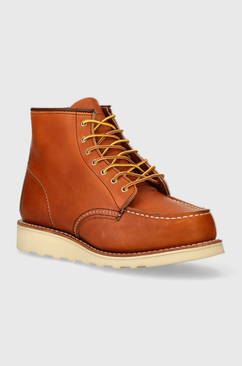 Kožené kotníkové boty Red Wing 6-Inch Moc Toe dámské, hnědá barva, na plochém podpatku, 3375