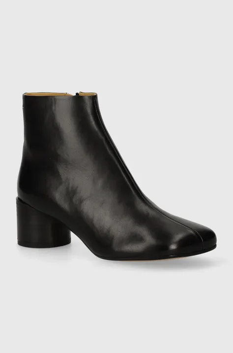 Kožené členkové topánky MM6 Maison Margiela Ankle Boots dámske, čierna farba, na podpätku, S59WU0234