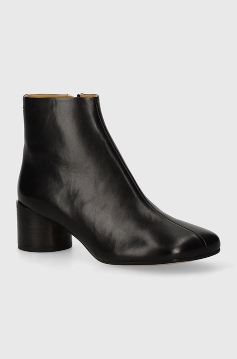 Kožené kotníkové boty MM6 Maison Margiela Ankle Boots dámské, černá barva, na podpatku, S59WU0234