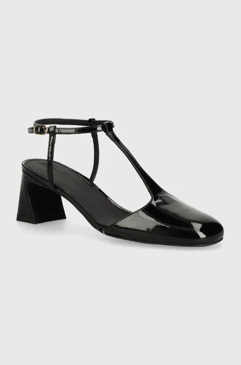 Кожени обувки с дебел ток Alohas Jayne в черно с дебел ток с отворена пета S100597-01