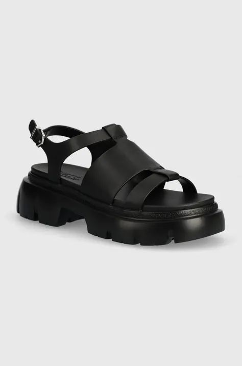 Шкіряні сандалі Karl Lagerfeld SUN TREKKA жіночі колір чорний на платформі KL83524