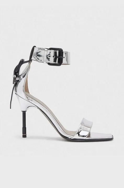 Kožené sandály AllSaints Noir stříbrná barva, WF584Y