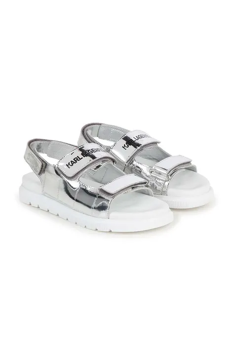 Dětské kožené sandály Karl Lagerfeld šedá barva