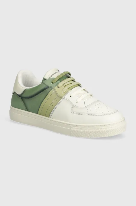 Kožené sneakers boty Emporio Armani zelená barva