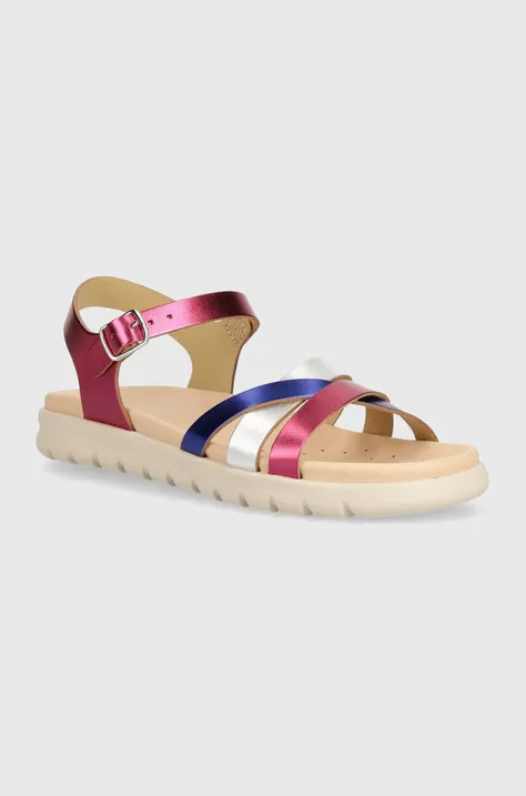Otroški usnjeni sandali Geox SANDAL SOLEIMA vijolična barva