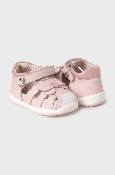 Dětské kožené sandály Mayoral růžová barva