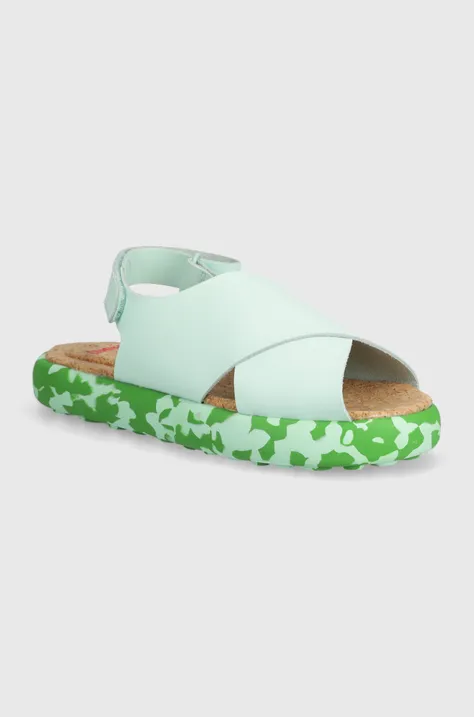 Otroški usnjeni sandali Camper zelena barva