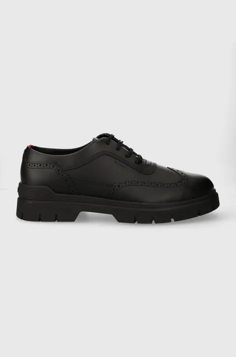 Шкіряні туфлі HUGO Ryan чоловічі колір чорний 50512769